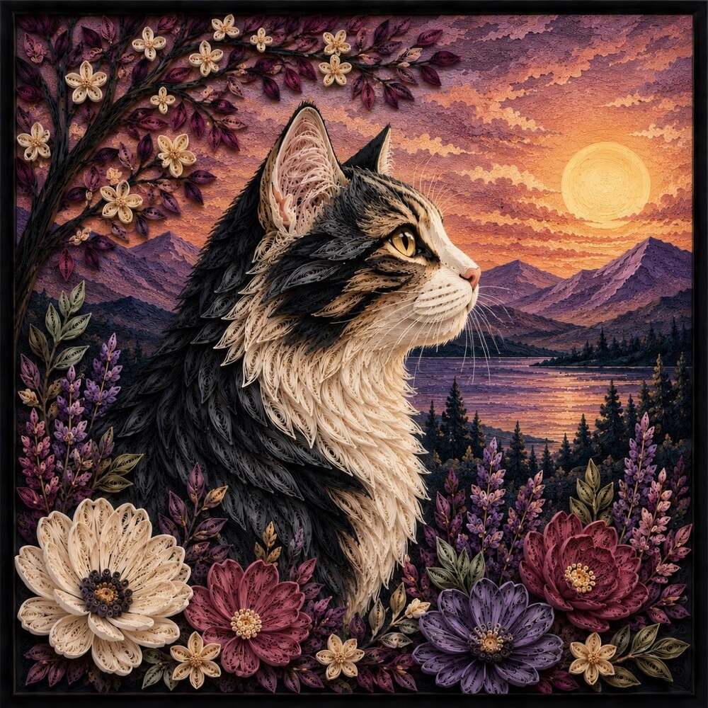 8 X 8 Framed Quilled Cat Wall Bae 6